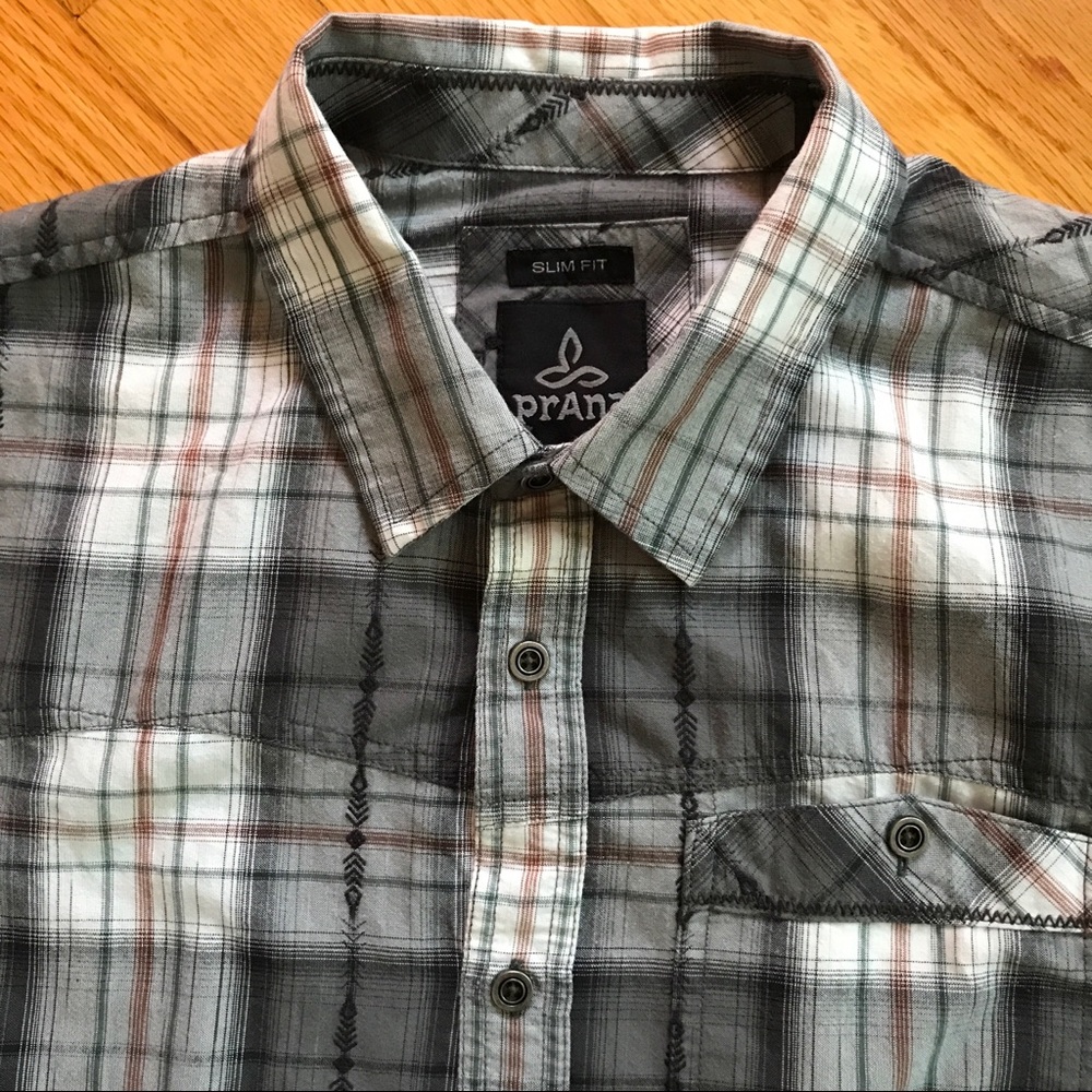 Gray plaid prAna shirt Slim Fit organic cotton - Picture 2 of 10